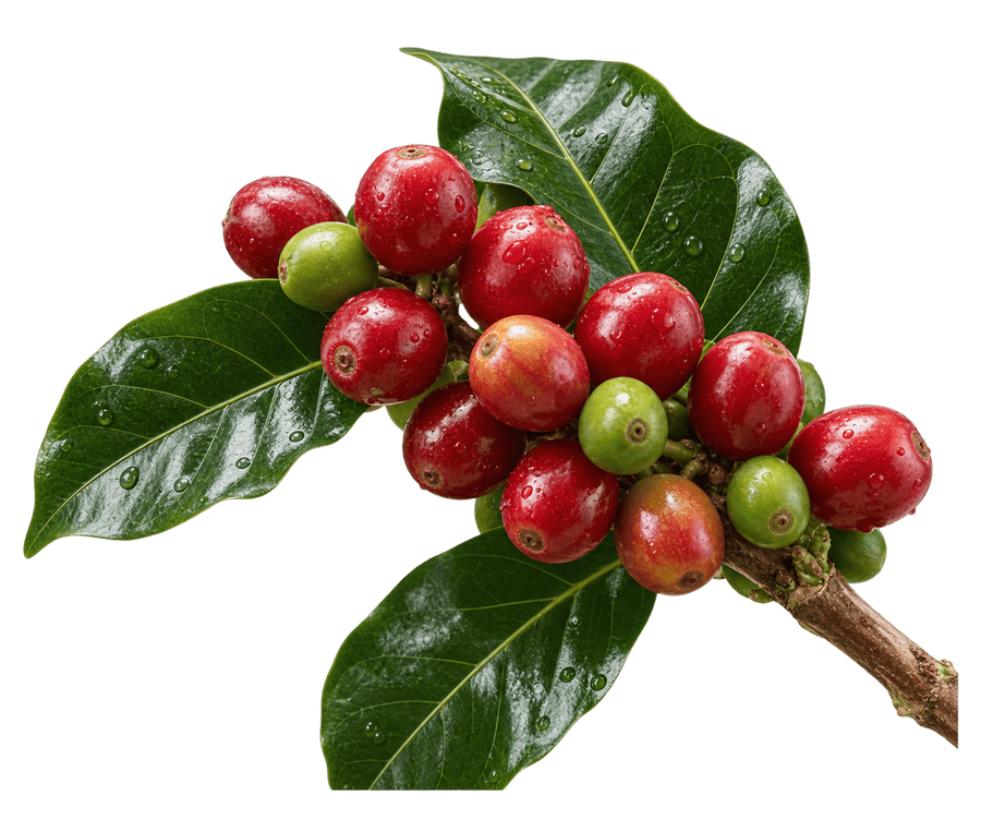 Cerezas de café maduras en su rama