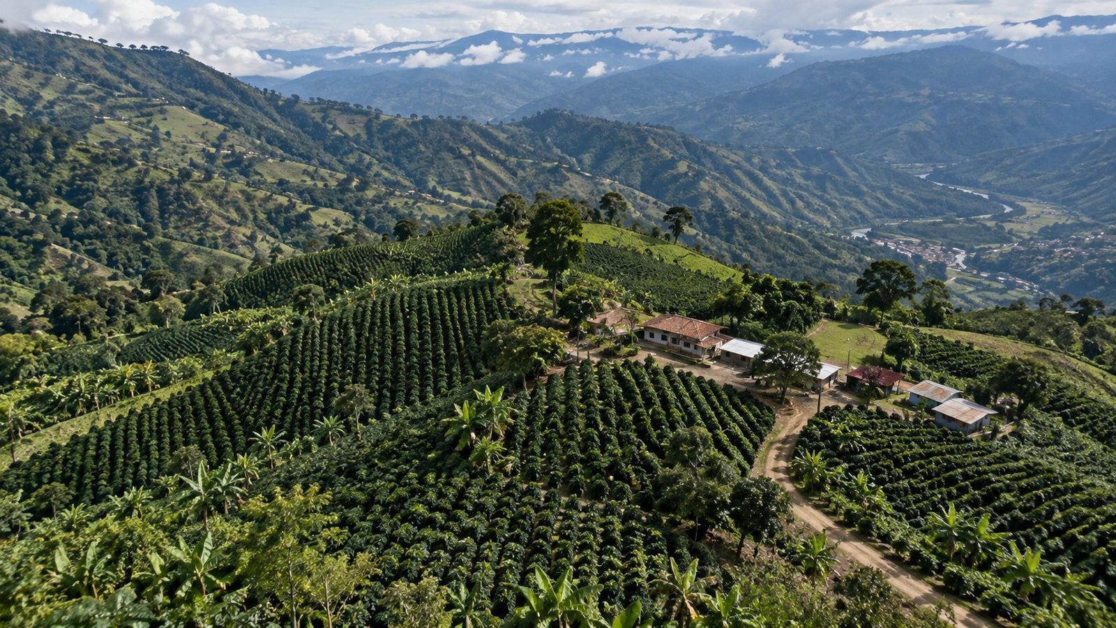 Vista aérea de los cafetales de Salasmu en Huila